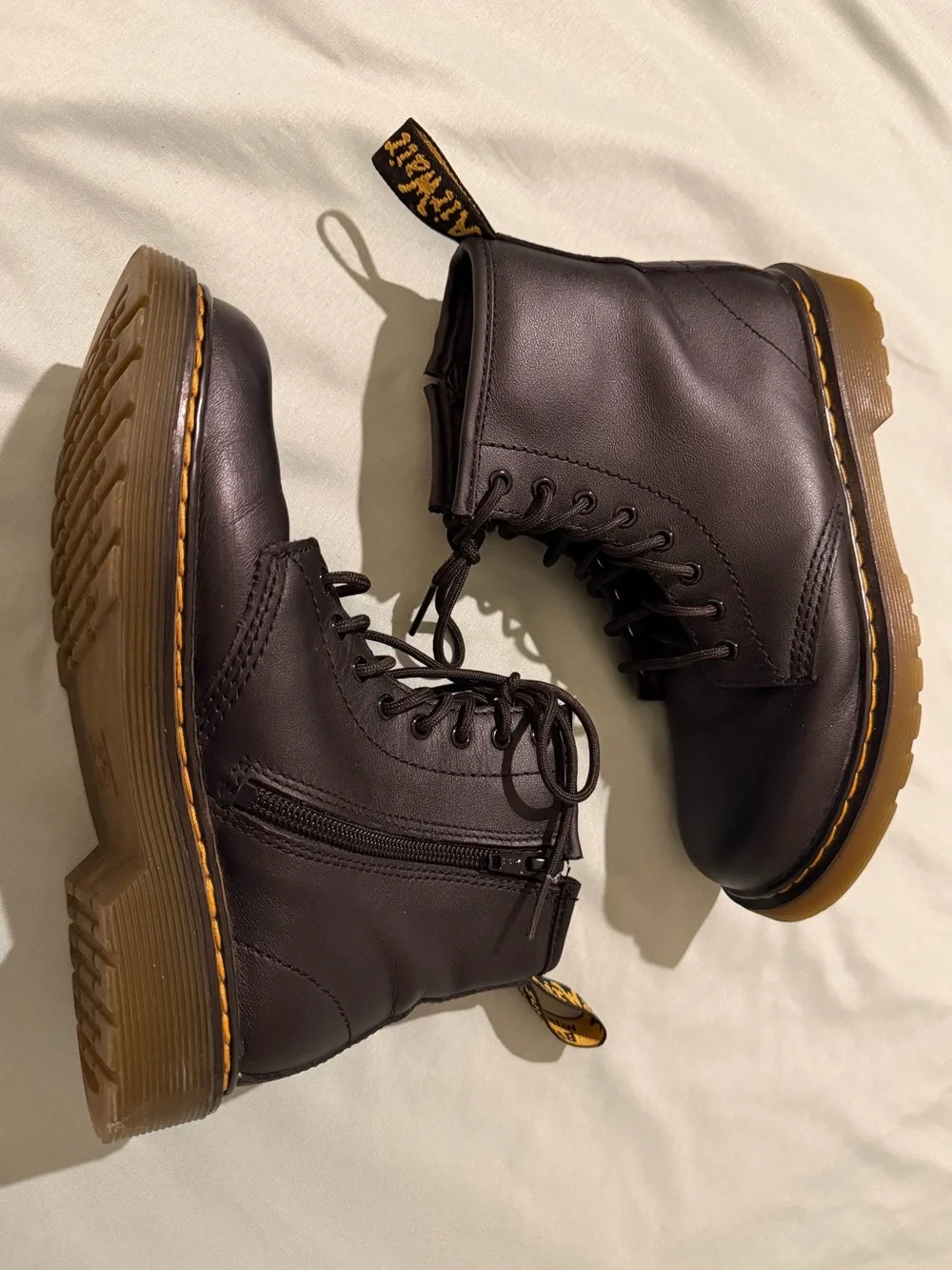 Doc Dr. Martens 1460 J Side Zipper and Lace Up Black Boots Size 2
